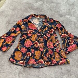 Jaase Bell Hippie Sleeve Pink Blue Floral‎ Boho Hippie Top/Blouse Size Medium